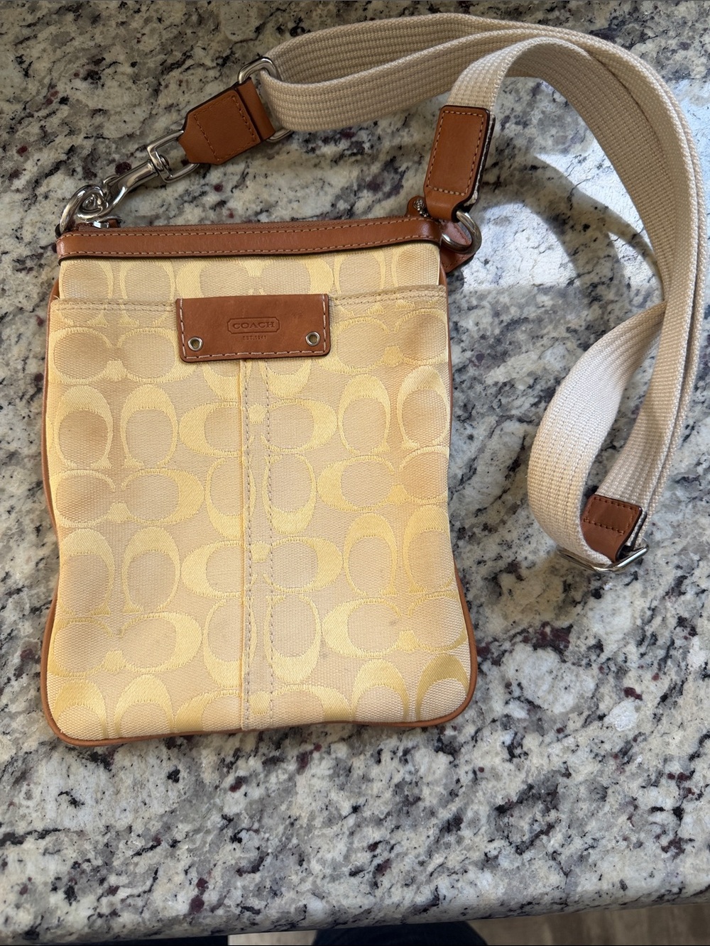 Coach Beige Signature Canvas Crossbody with Tan Leather